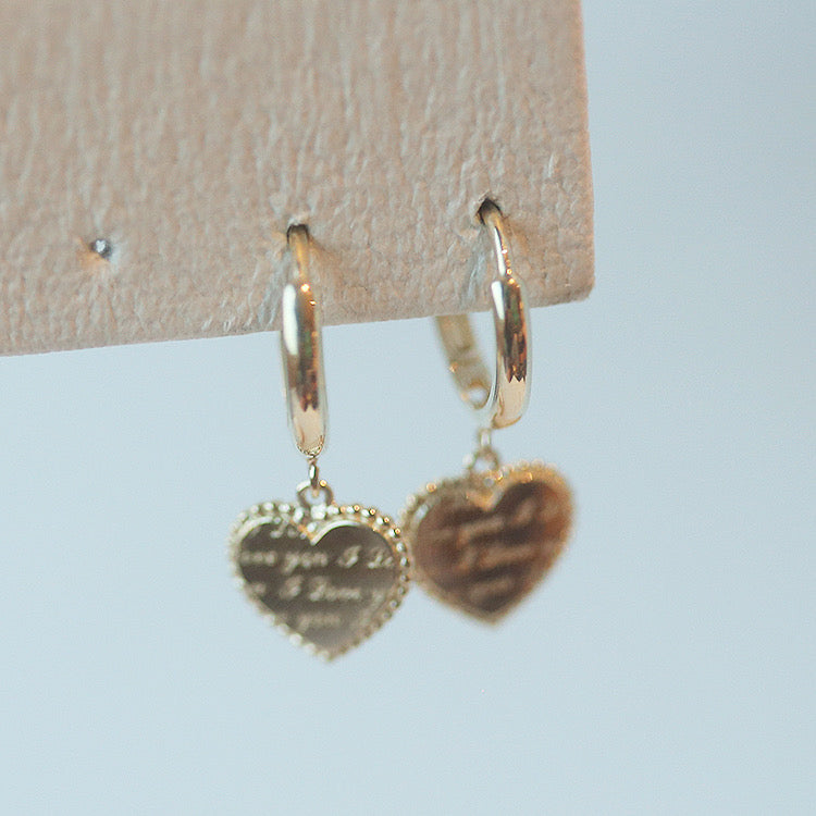 'I Love You' Heart Charm Huggie Hoops