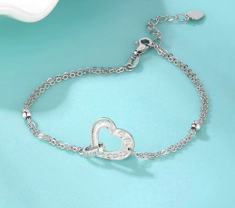 Sequin Heart Charm Twin Chain Bracelet