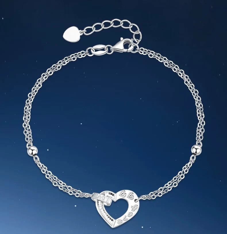 Sequin Heart Charm Twin Chain Bracelet