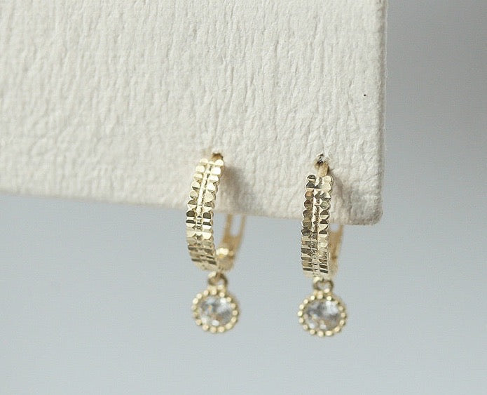 Heirloom Beaded Solitaire Huggie Hoops