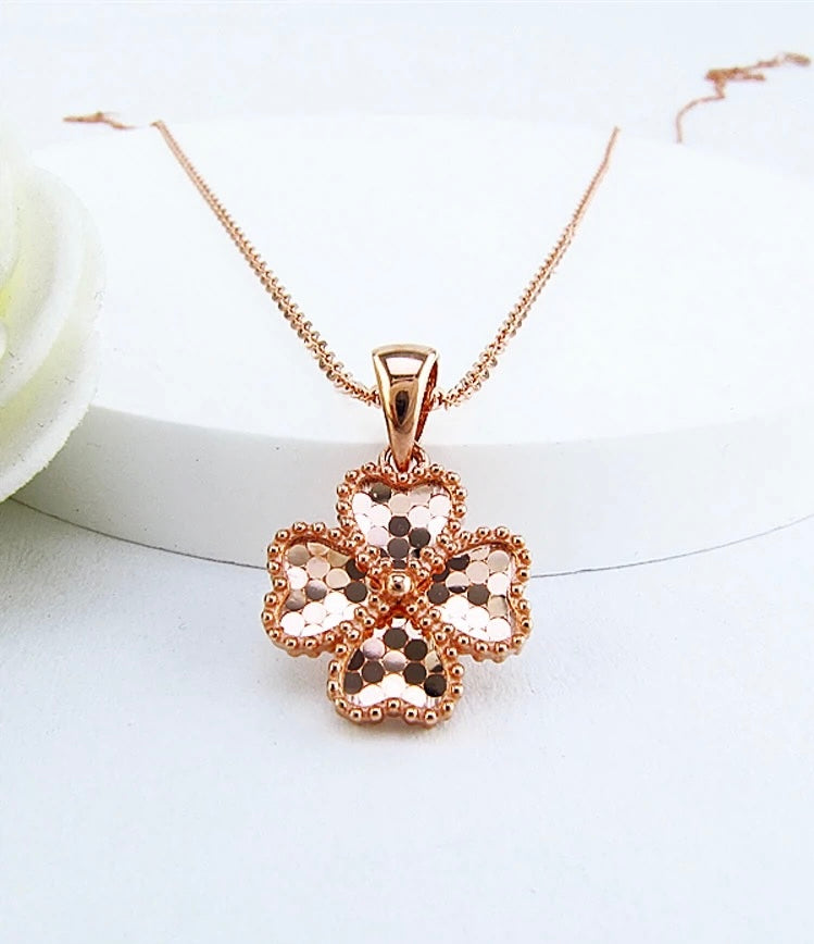 Beaded Sequin Heart Clover Charm Necklace