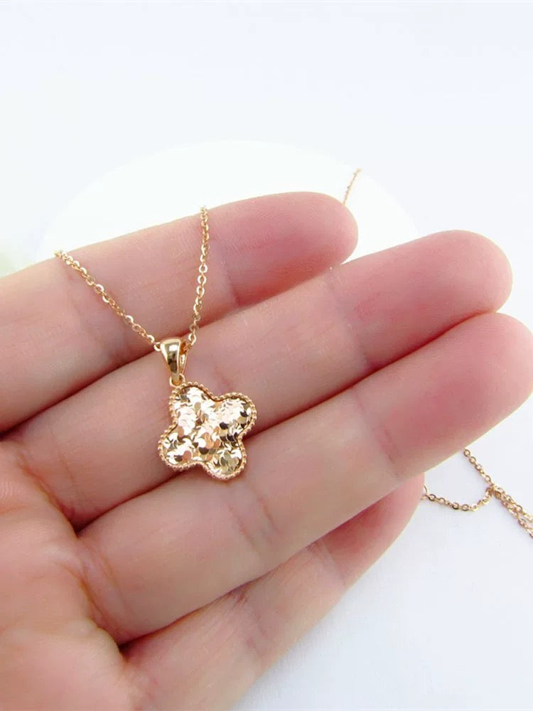 Beaded Sequin Clover Charm Necklace