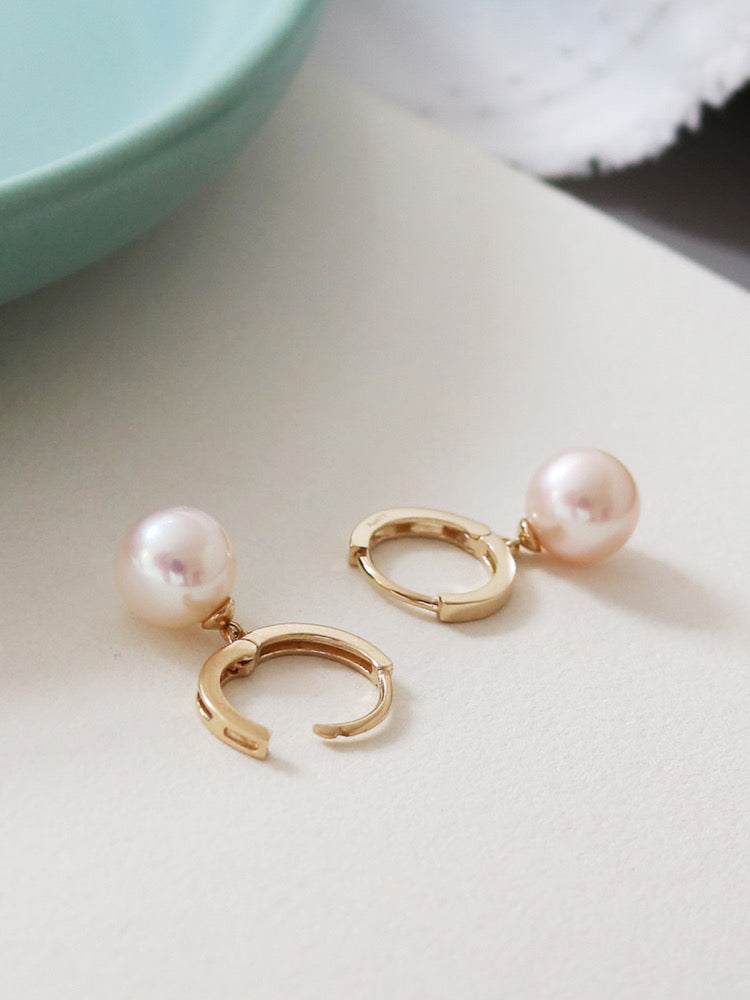 Dome Pearl Huggie Hoops