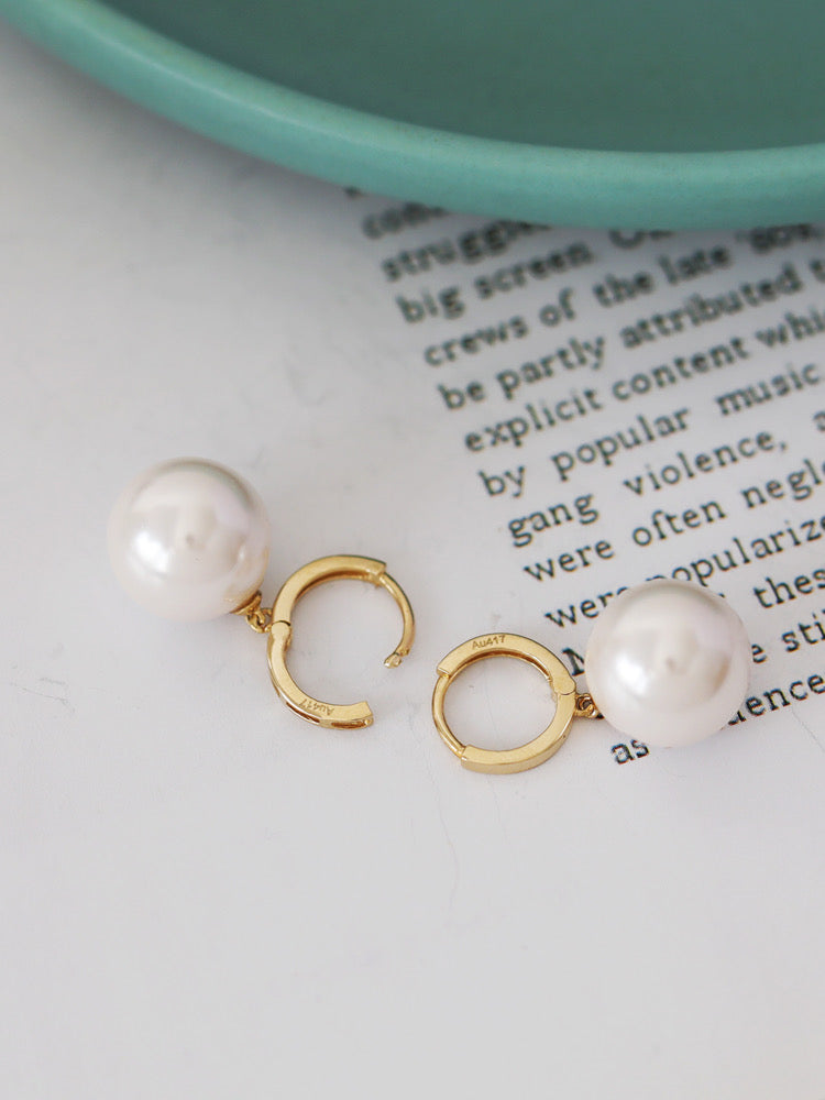 Sphere Pearl Huggie Hoops