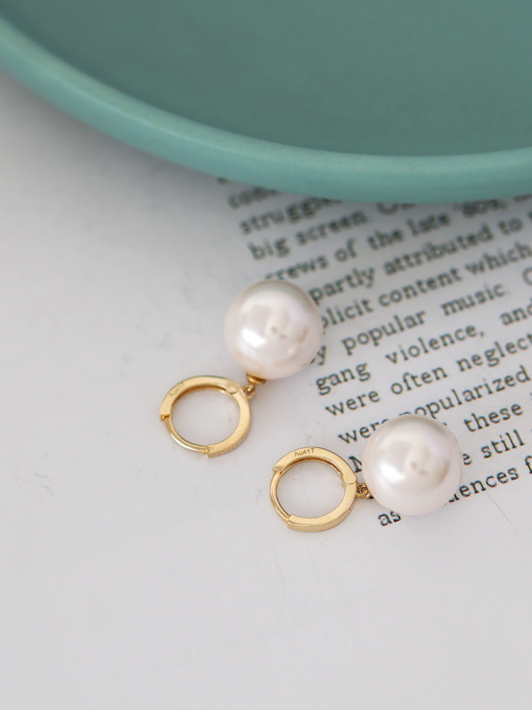 Sphere Pearl Huggie Hoops