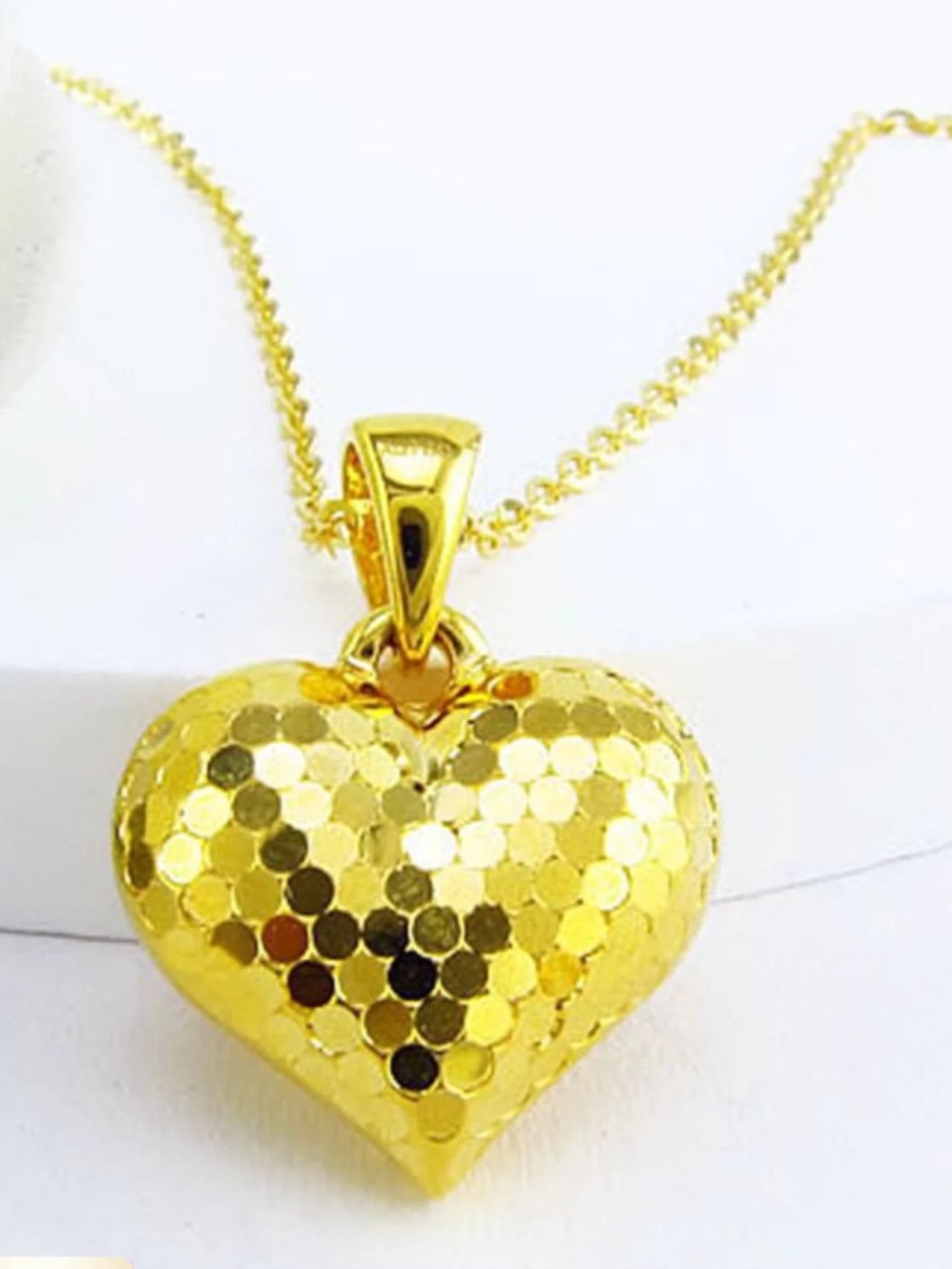 Sequinned Puff Heart Charm Necklace