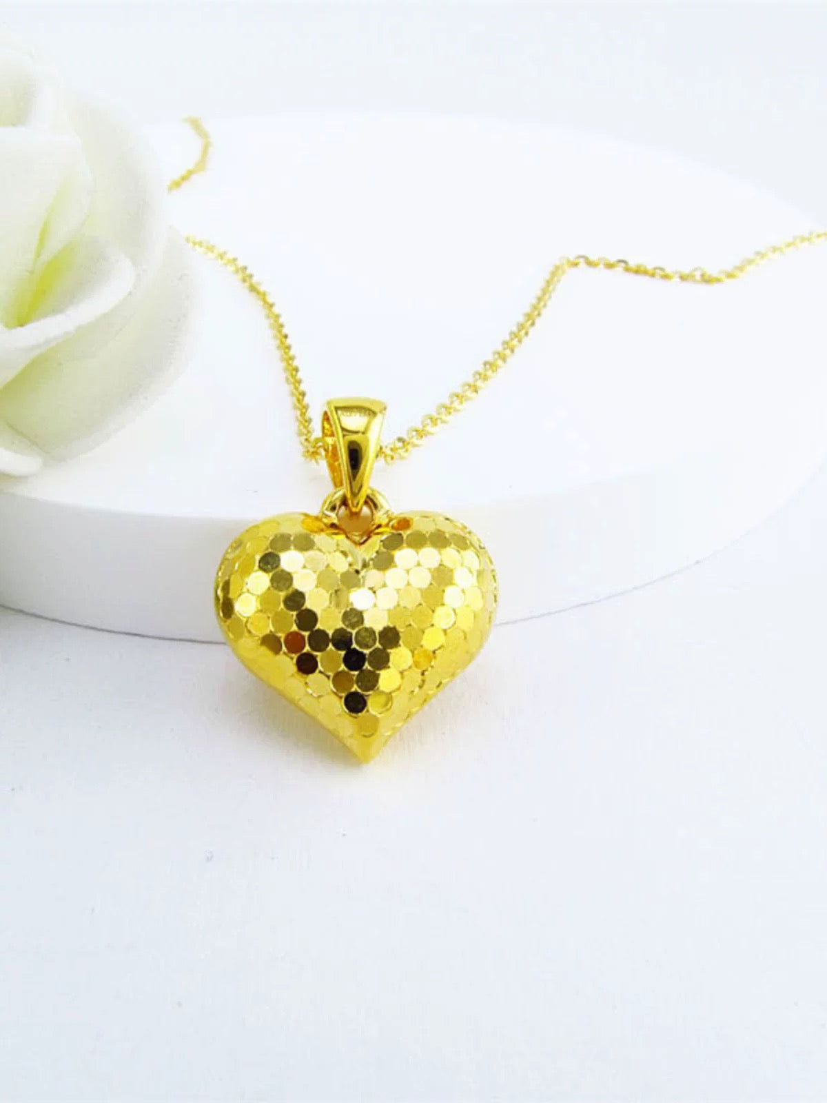 Sequinned Puff Heart Charm Necklace