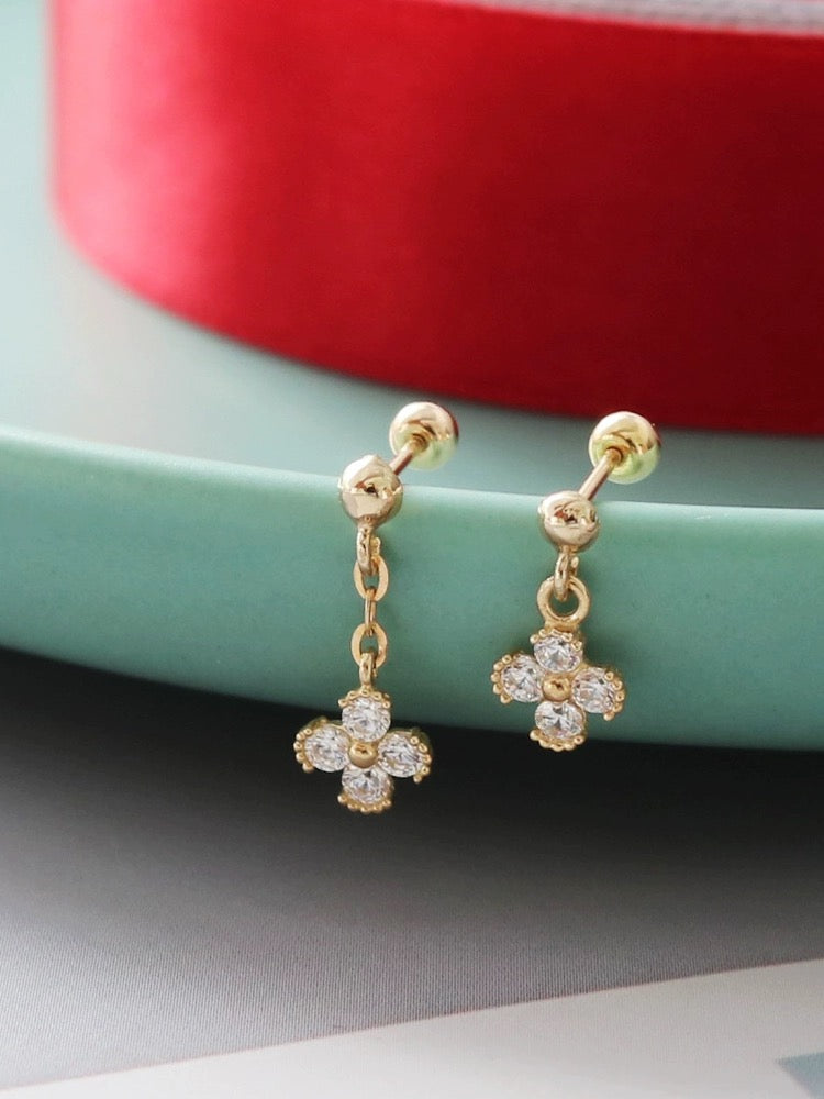 Beaded Flower Chain Stud Earrings