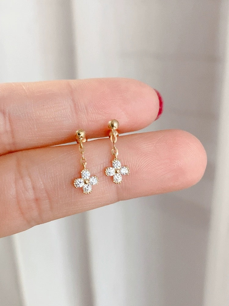 Beaded Flower Chain Stud Earrings