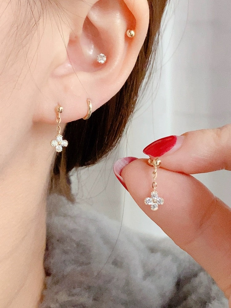 Beaded Flower Chain Stud Earrings