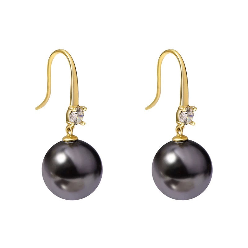 Graphite Pearl Ear Hook Earrings