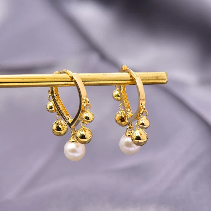 Athena Dome Beads & Pearl Hoop Earrings