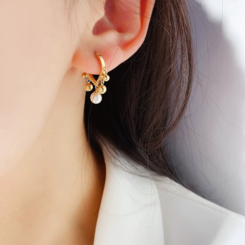 Athena Dome Beads & Pearl Hoop Earrings