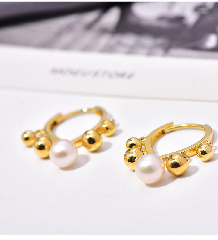 Athena Dome Beads & Pearl Hoop Earrings