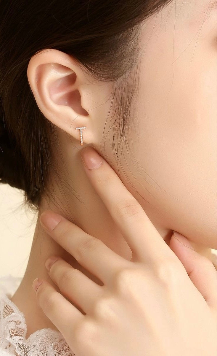 Paved T-Bar Hoop Earrings