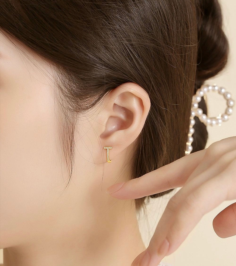 Paved T-Bar Hoop Earrings