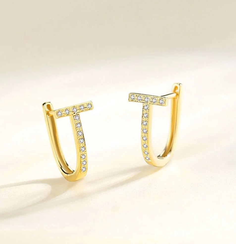 Paved T-Bar Hoop Earrings