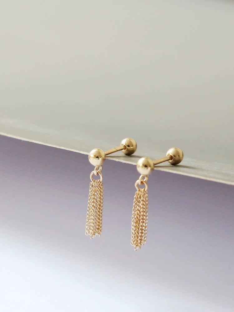 Tassel Chain Brush Stud Earrings