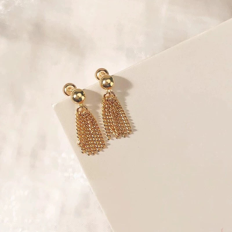 Tassel Chain Brush Stud Earrings