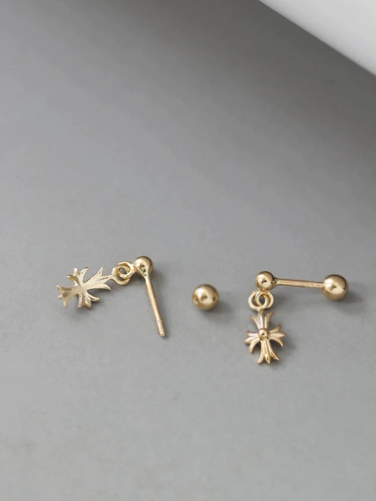 Church Cross Drop Stud Earrings