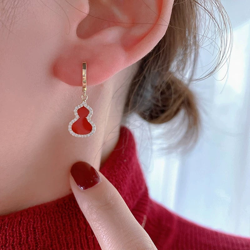 Hanging Red Genie Bottle Charm Huggie Hoops