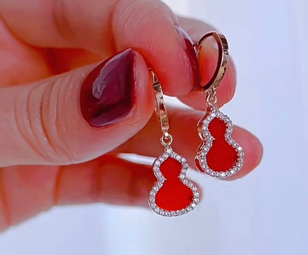 Hanging Red Genie Bottle Charm Huggie Hoops