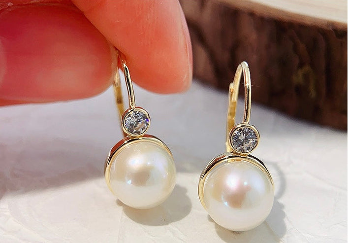 Pearl & Bezel Cup Hoop Earrings