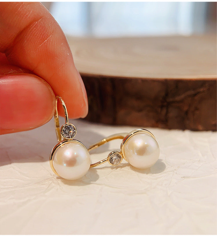 Pearl & Bezel Cup Hoop Earrings