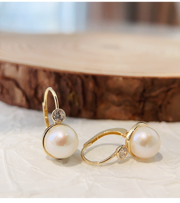 Pearl & Bezel Cup Hoop Earrings