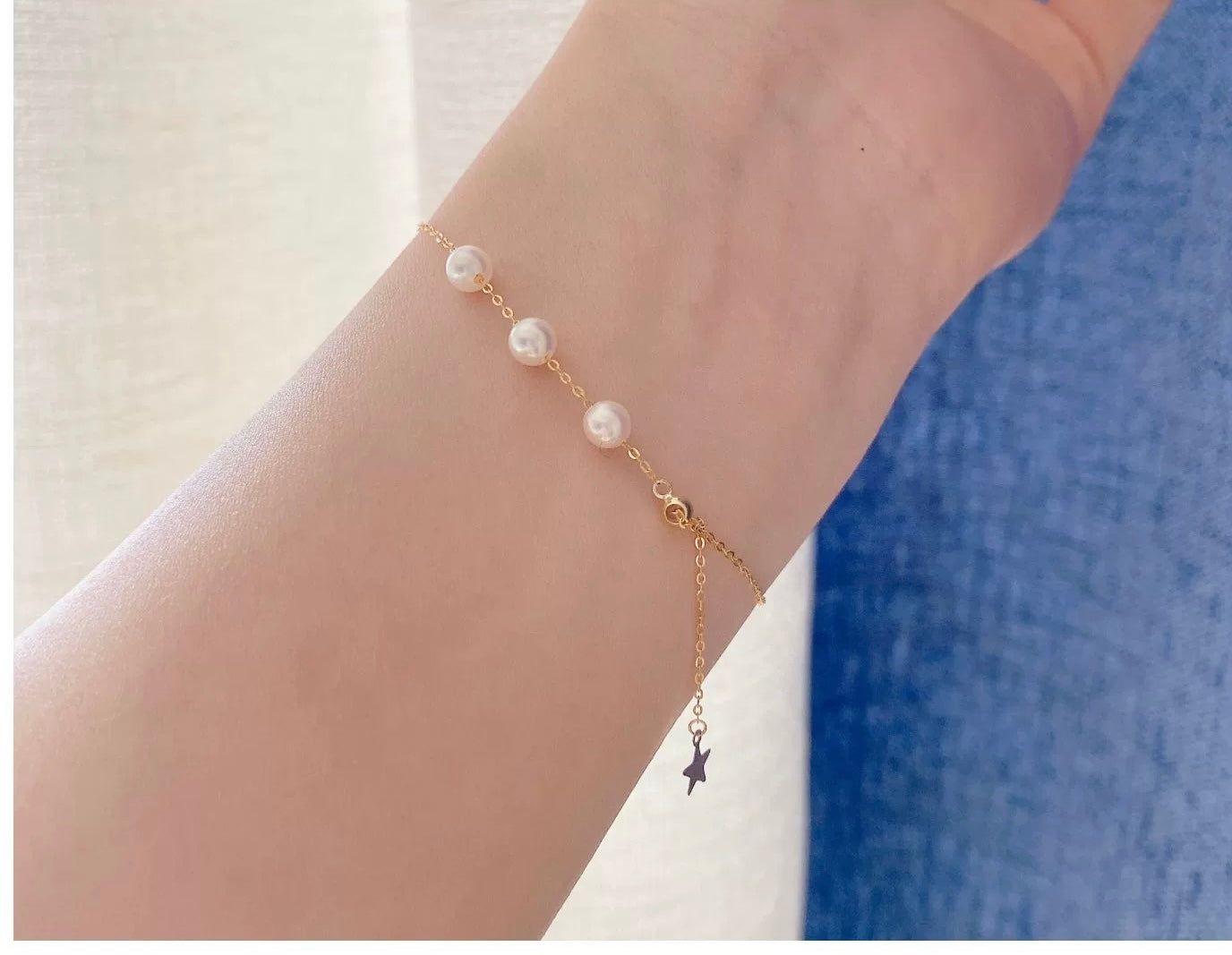 Akoya Pearls & Hanging Star Bracelet