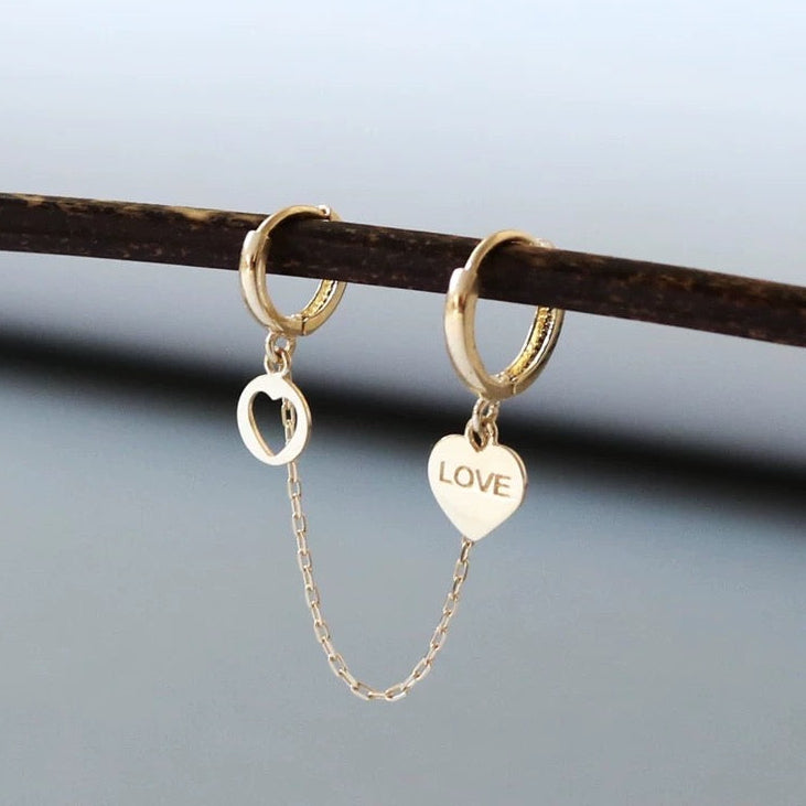 One Piece 'Love' Heart Connecting Huggie Hoops