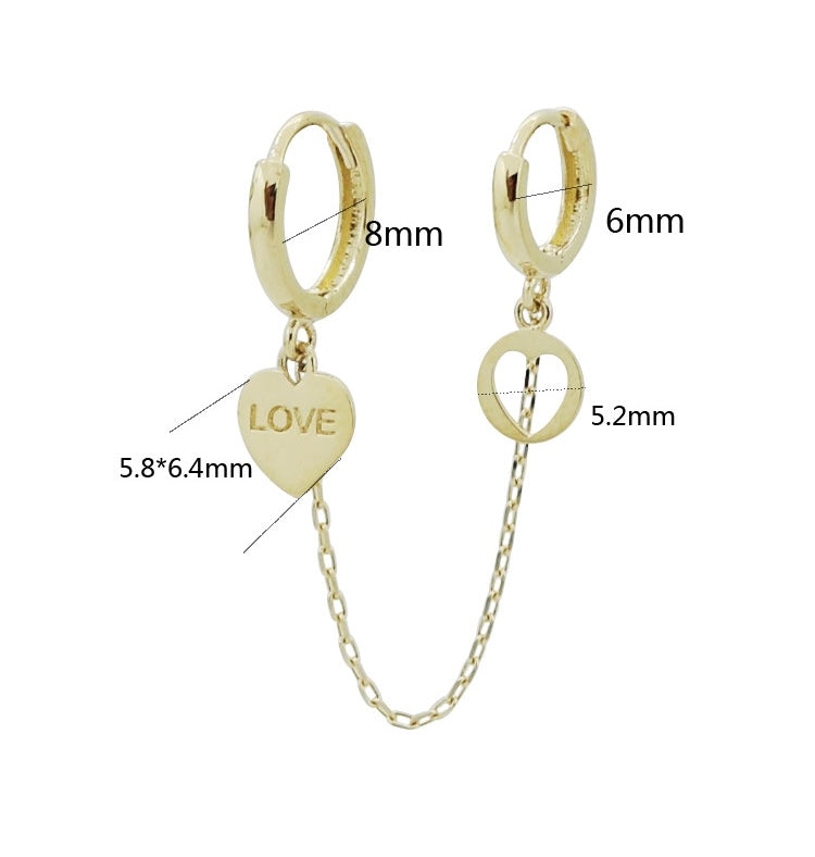 One Piece 'Love' Heart Connecting Huggie Hoops