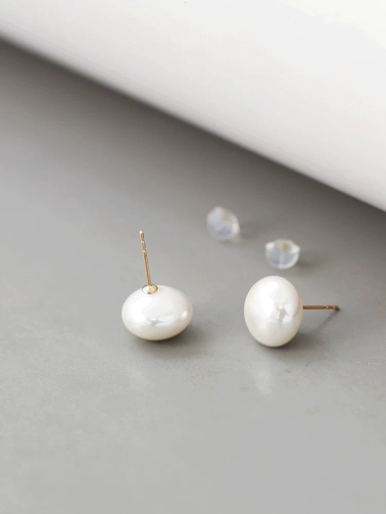 Pearl Button Stud Earrings