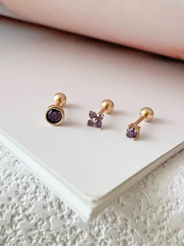 Purple Moissanite Trio Stud Earrings