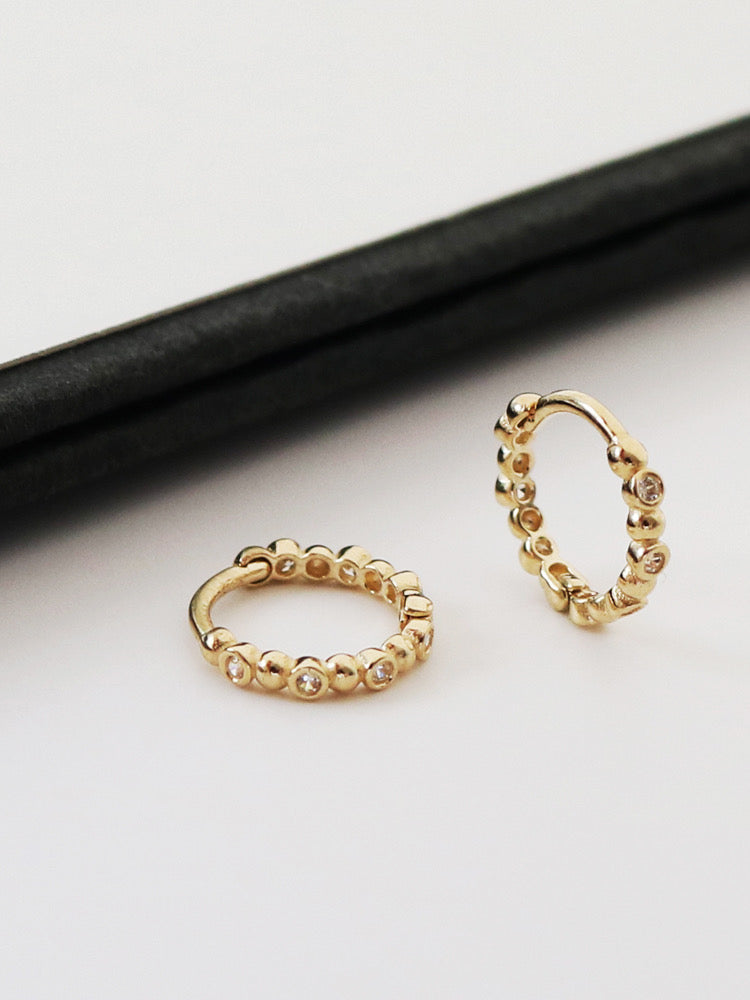 Moissanite Beaded Huggie Hoops