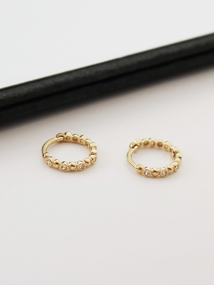 Moissanite Beaded Huggie Hoops