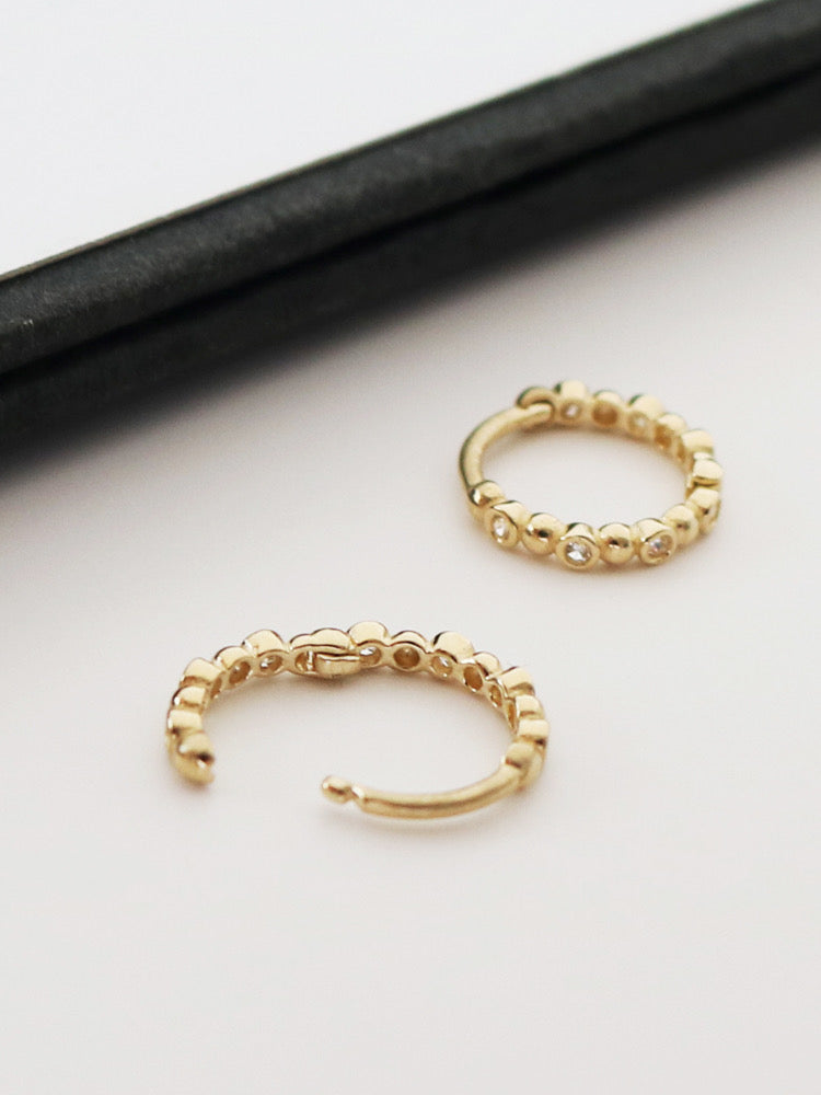 Moissanite Beaded Huggie Hoops