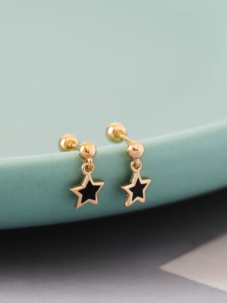 Black Star Drop Stud Earrings