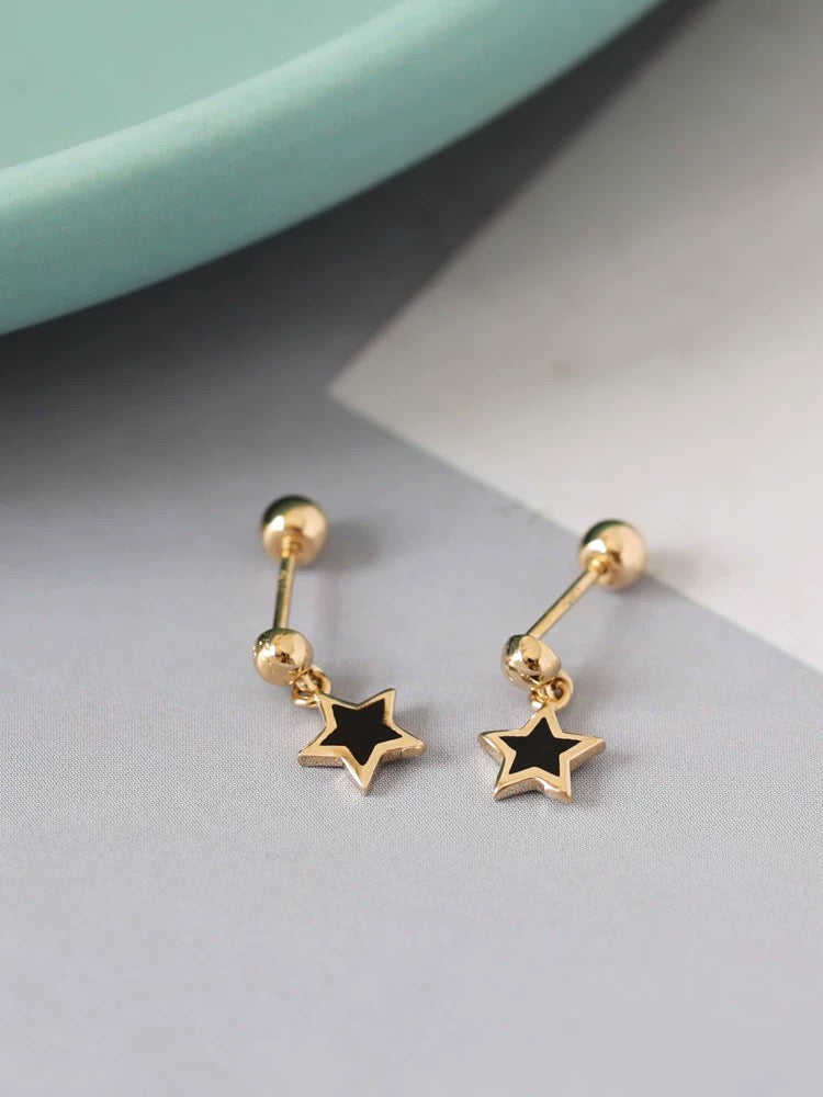 Black Star Drop Stud Earrings