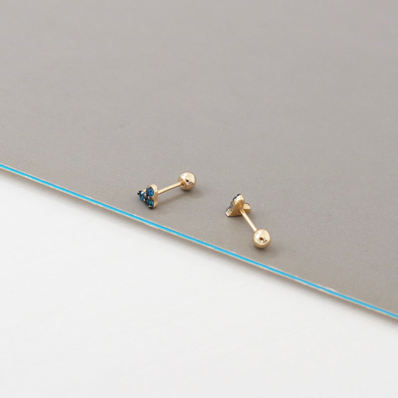 Blue Gem Heart Stud Earrings