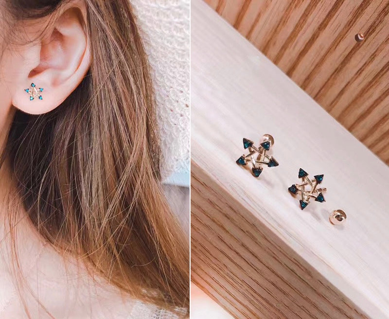 Blue Gem Star Stud Earrings