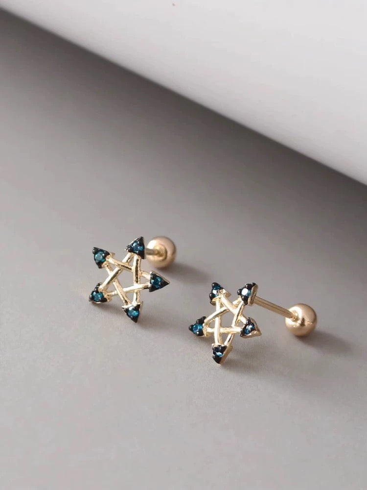 Blue Gem Star Stud Earrings