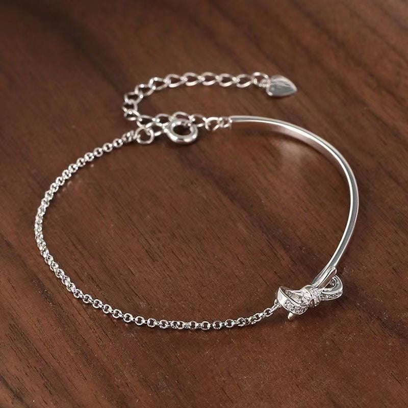 Half Bangle & Chain Bow Bracelet