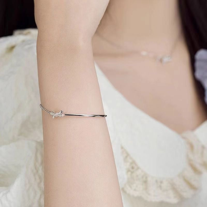 Half Bangle & Chain Bow Bracelet