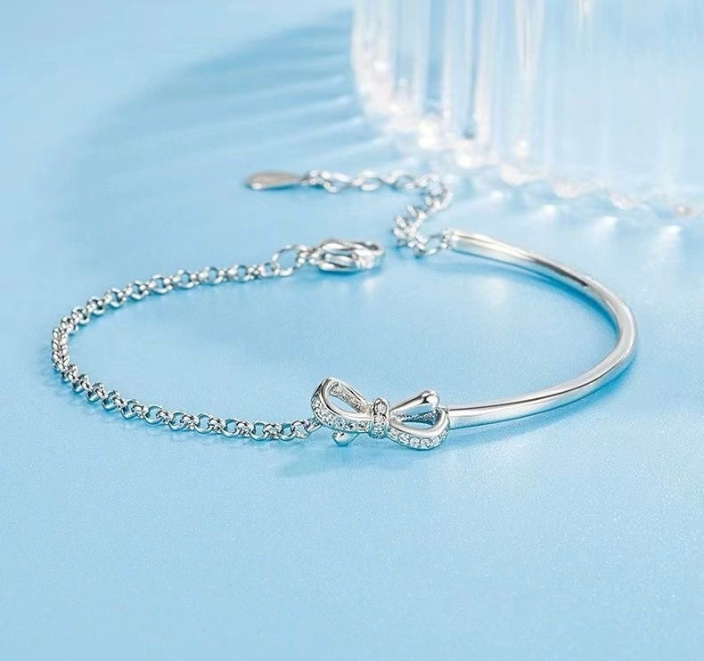 Half Bangle & Chain Bow Bracelet