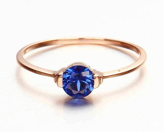 Round Sapphire Blue Zirconia Stackable Ring