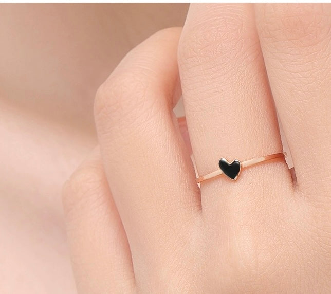 Embellished Black Heart Stackable Ring