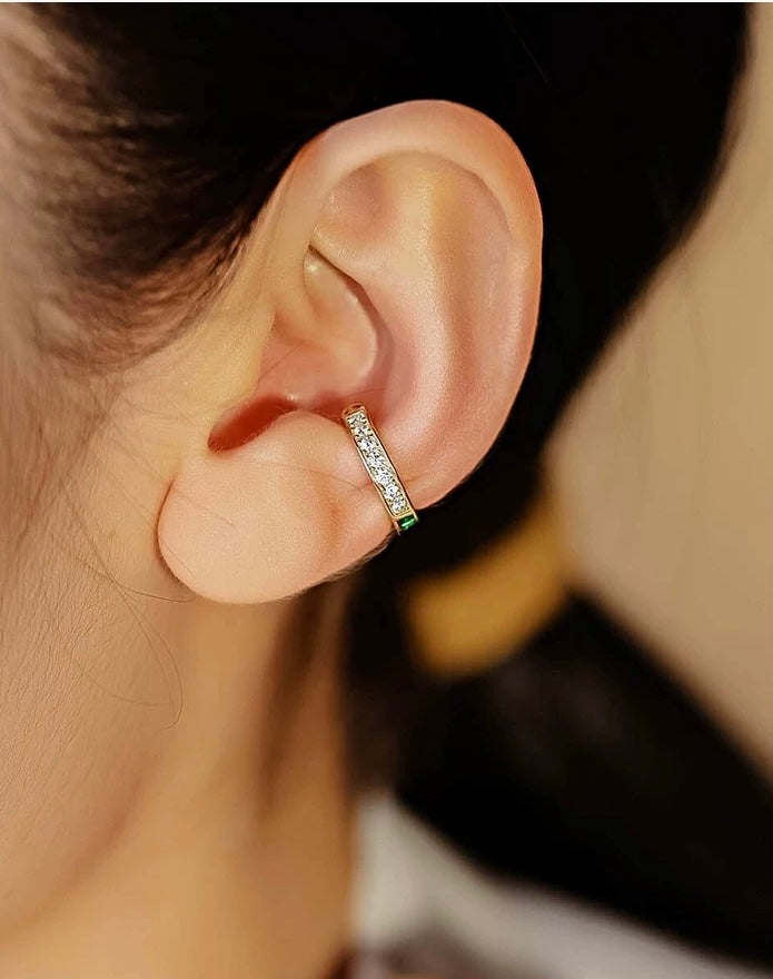 Green & White Moissanite Ear Cuff Earrings