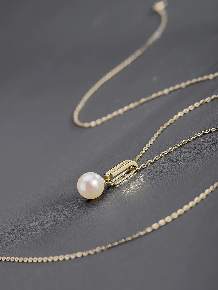 Akoya Pearl Bracket Charm Necklace