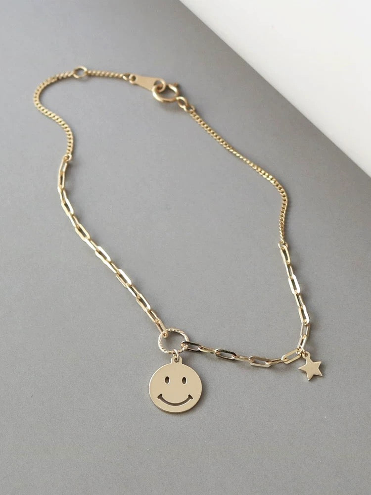 Happy Face Asymmetric Chain Bracelet